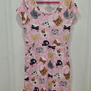 Pink Cat Print Kids Dress